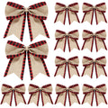 Syhood 12 Pieces Christmas Burlap Plaid Bow Christmas Buffalo Plaid Bow Christmas Decoration Bow for Christmas Tree Crafts Home Decoration (Black and Red)
