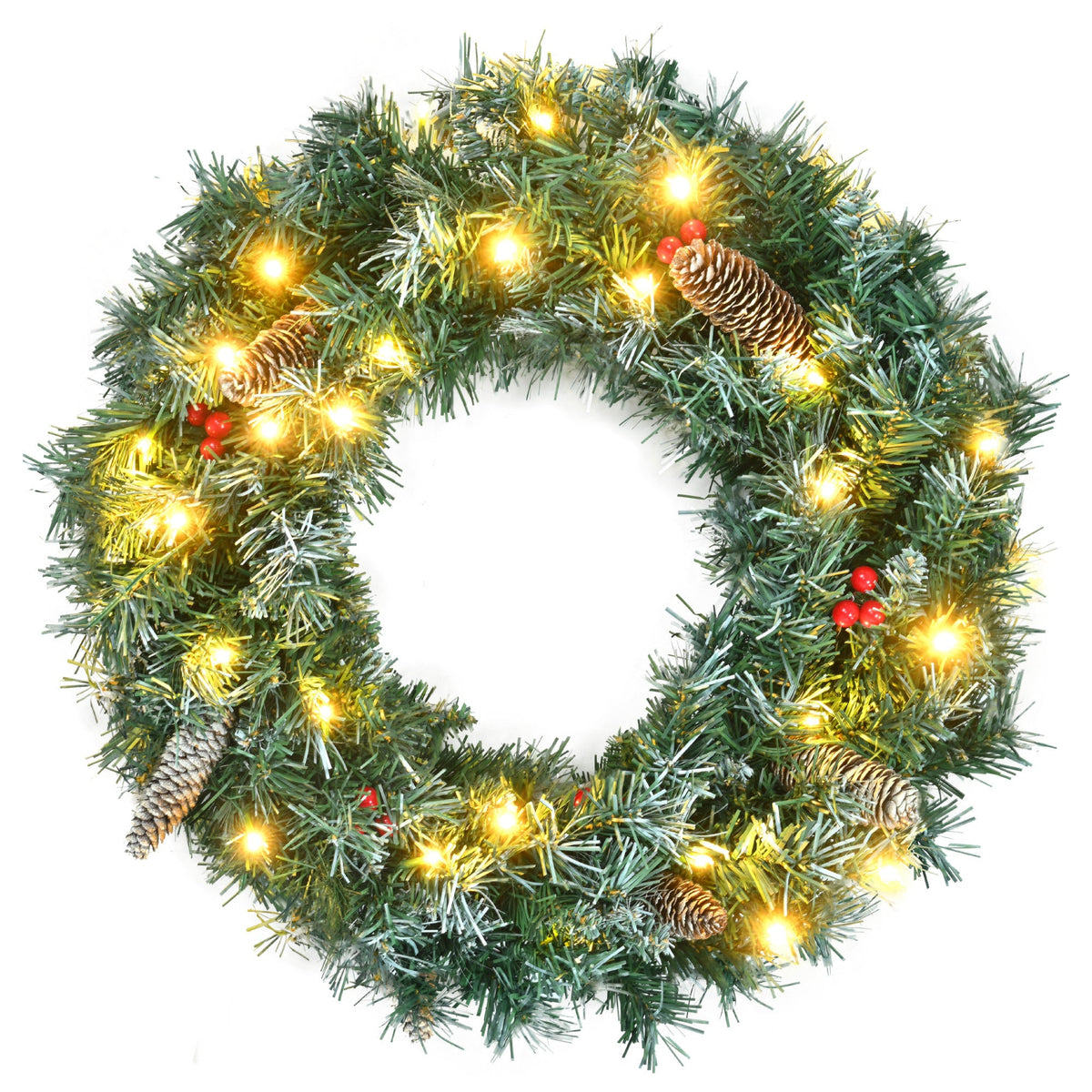 6 Feet Dark Green Pine Christmas Tree, Pre-Installed Lighting Set With Tree, Garland & Garland, Hinged Artificial Christmas Tree,
