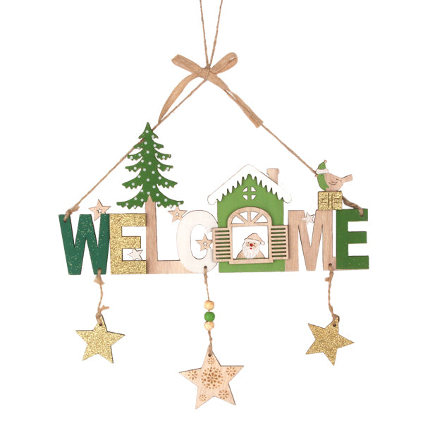 Christmas Decoration, Wooden Cartoon Welcome Sign