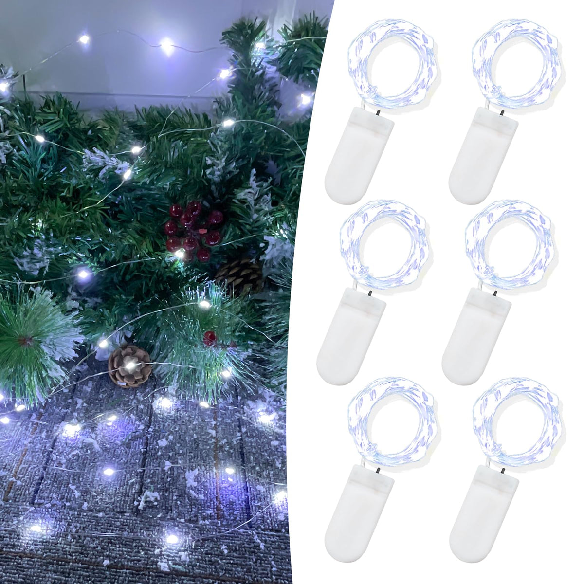 Etinga 6 Pack 7FT 20 LED Fairy LightsBattery Powered String Lights for Party Wedding and Christmas Decoration (6Pack 7Ft Cool White)