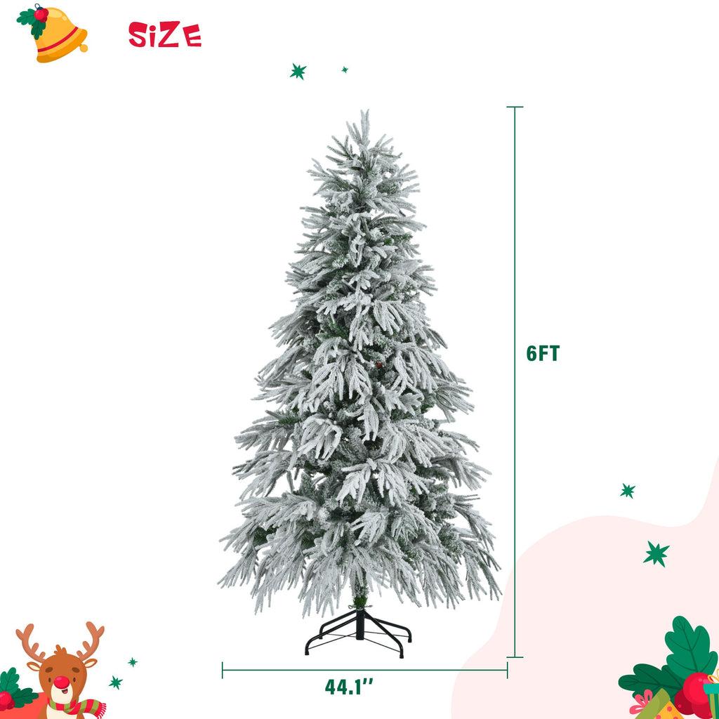 6 Feet Pre-installed Spruce Snow Cover Christmas Tree With 300 Multi-color LED Lights