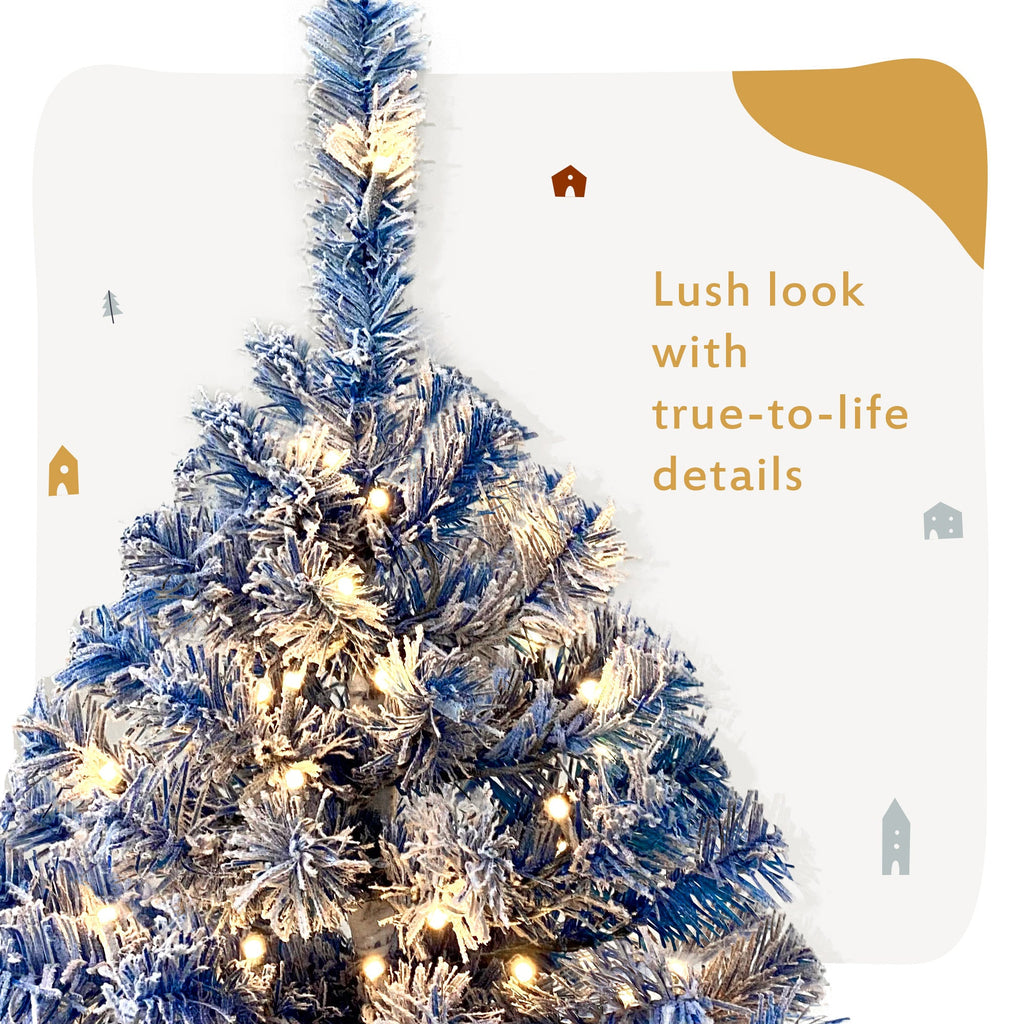 6 Foot Hinged Artificial Fir Christmas Tree With Pre-installed Lights And Snow Covered Artificial Holiday Christmas Tree