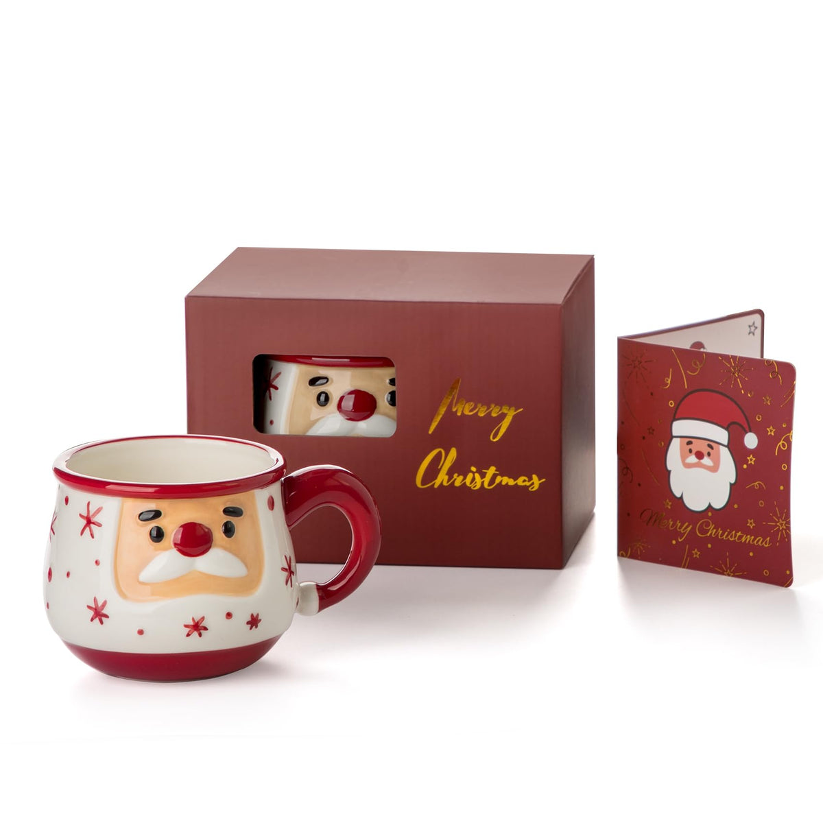 Nucookery Christmas Mug - Christmas Card & Gift Box Included - Adorable Santa Face Design - Funny & Cute Christmas Coffee Mugs - Perfect for Mom kids Dad Christmas Gifts16 Oz (Christmas Red)