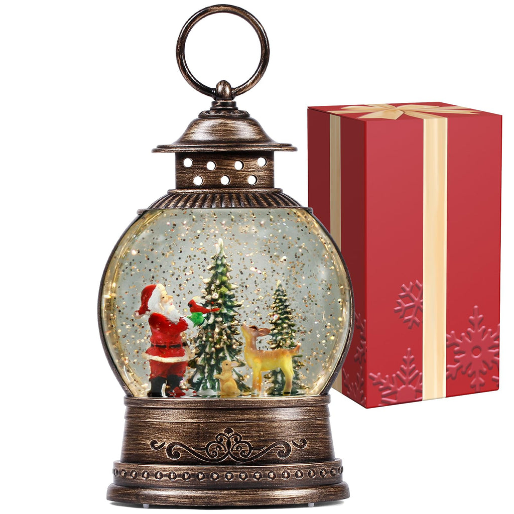 Christmas Snow Globes Lighted Christmas Decorations Musical Snow Globes Lantern Santa Christmas Decoration Indoor Home Décor & Gift 6H Timer USB/Battery Operated