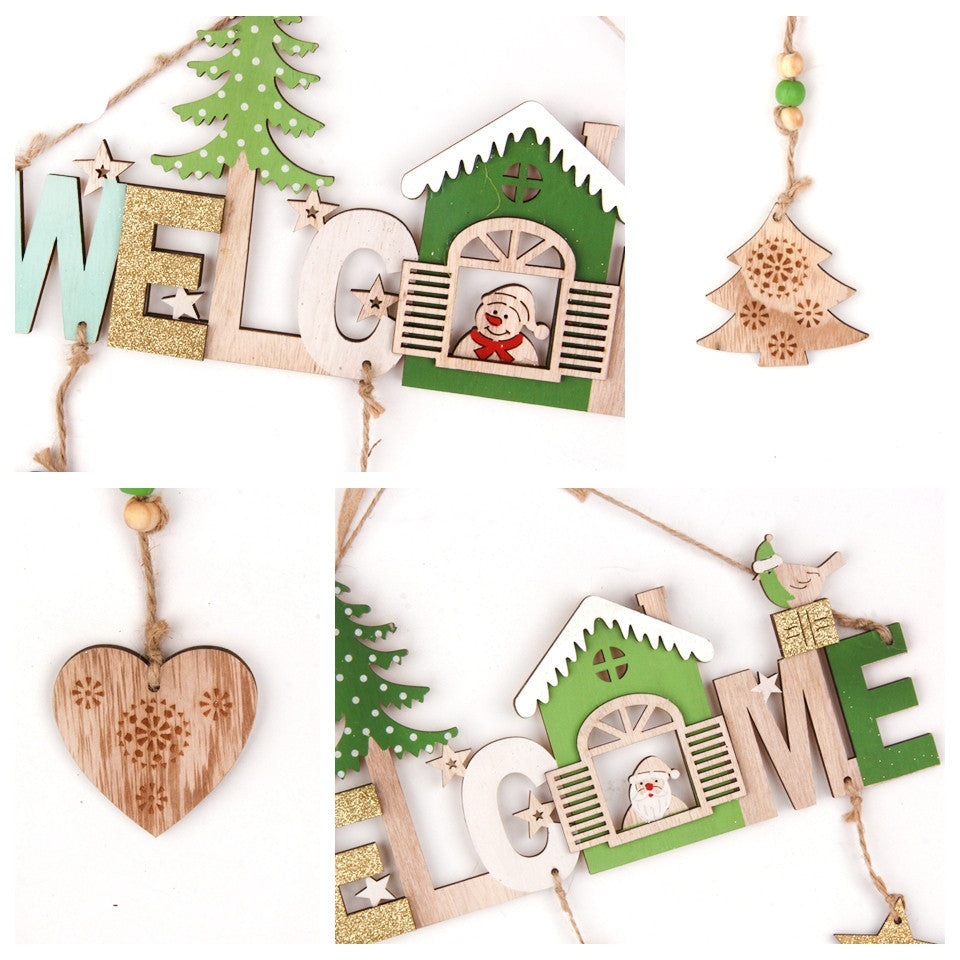 Christmas Decoration, Wooden Cartoon Welcome Sign