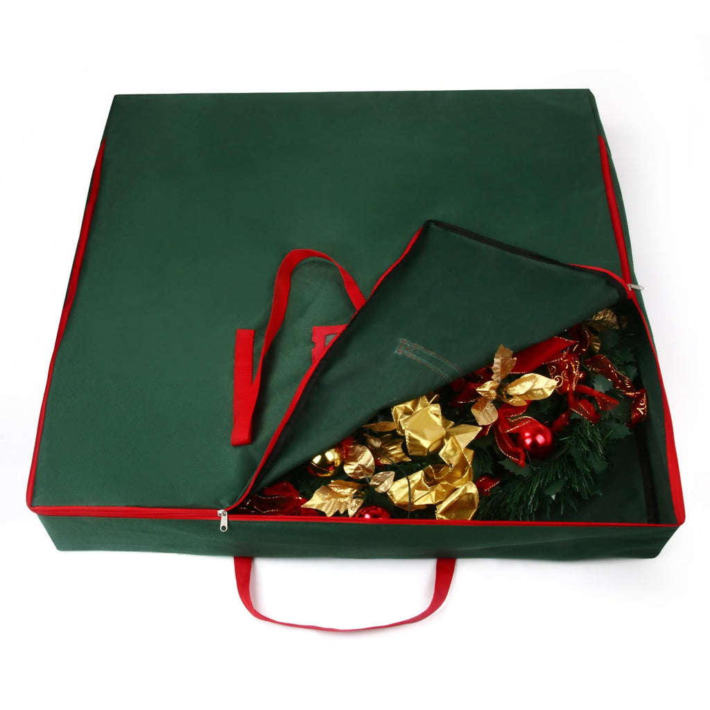 Pop Up Christmas Tree Bag - 34" Square Pre lit Christmas tree Container Oxford Polyester - Reinforced Wide Handle & Dual Zipper - Fit 5-6.5 feet Pull Up Christmas Tree Bag (Green)