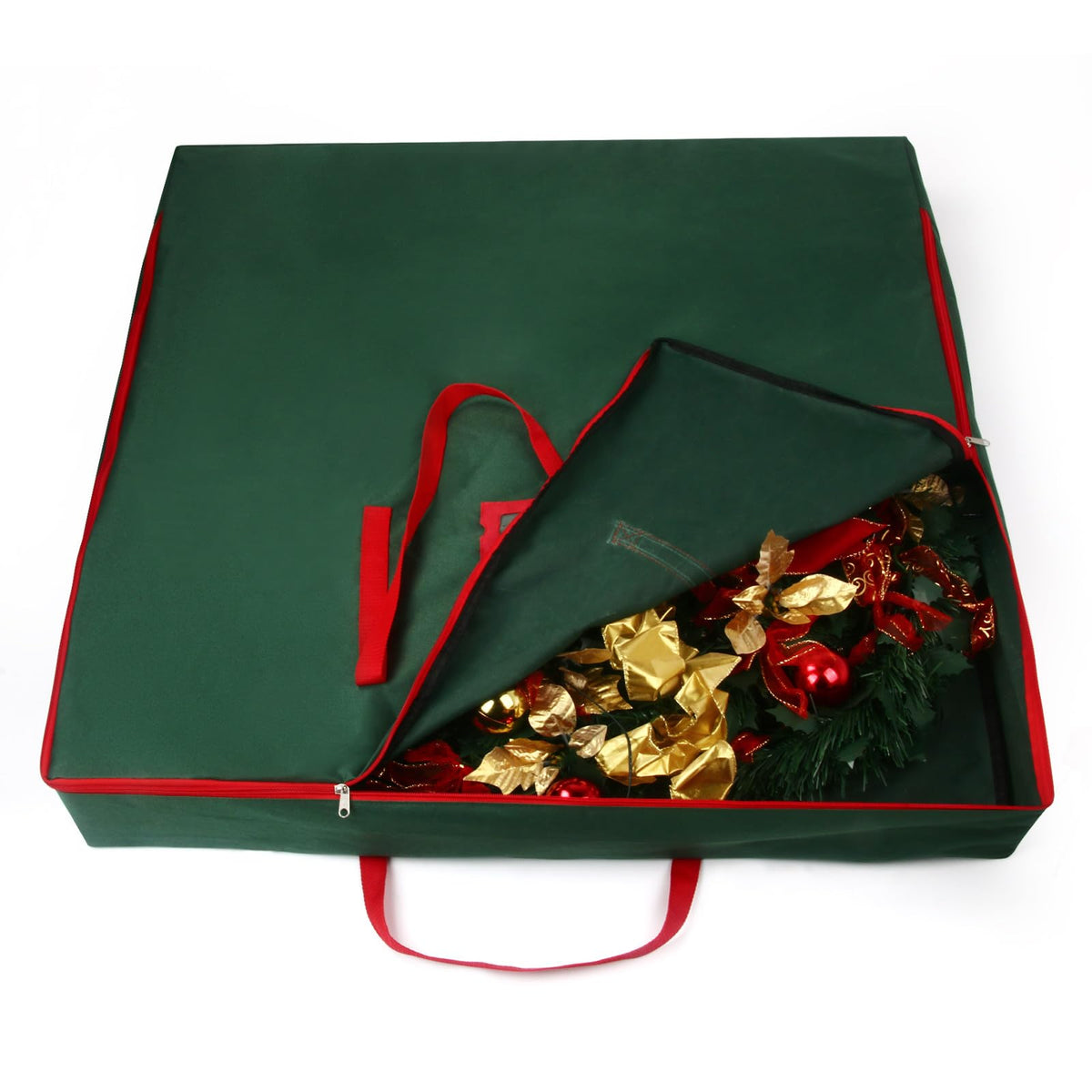 Pop Up Christmas Tree Bag - 34" Square Pre lit Christmas tree Container Oxford Polyester - Reinforced Wide Handle & Dual Zipper - Fit 5-6.5 feet Pull Up Christmas Tree Bag (Green)