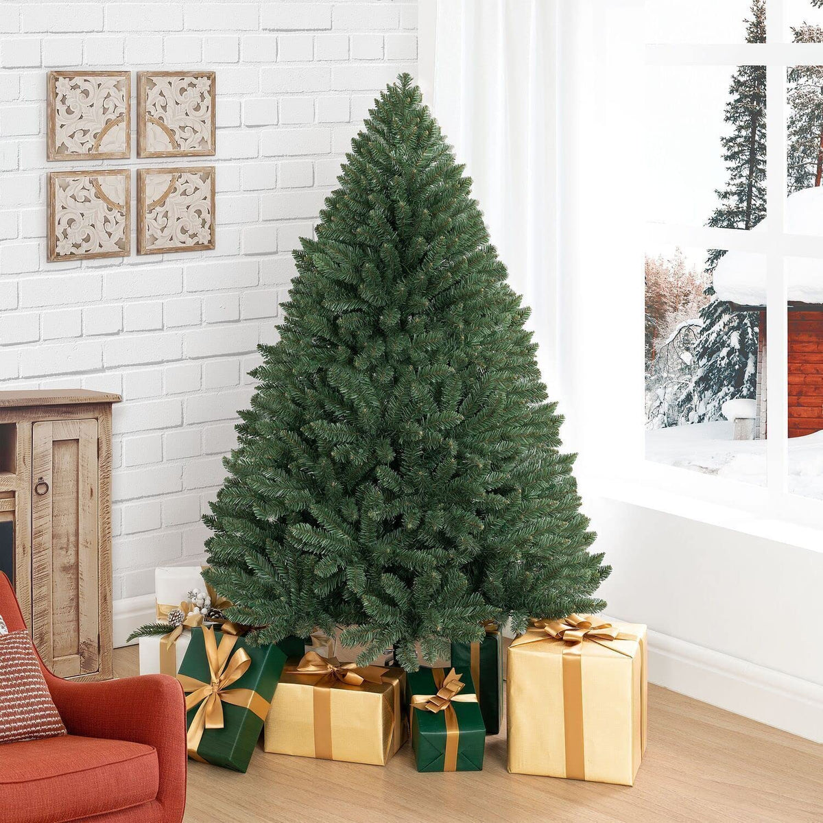 Naomi Home 4.5ft Christmas Tree with Lights Realistic Spruce Christmas Tree Prelit with Foot Pedal 674 Branch Tips 250 Warm Lights and Metal Stand Aritificial Christmas Tree Árbol De Navidad